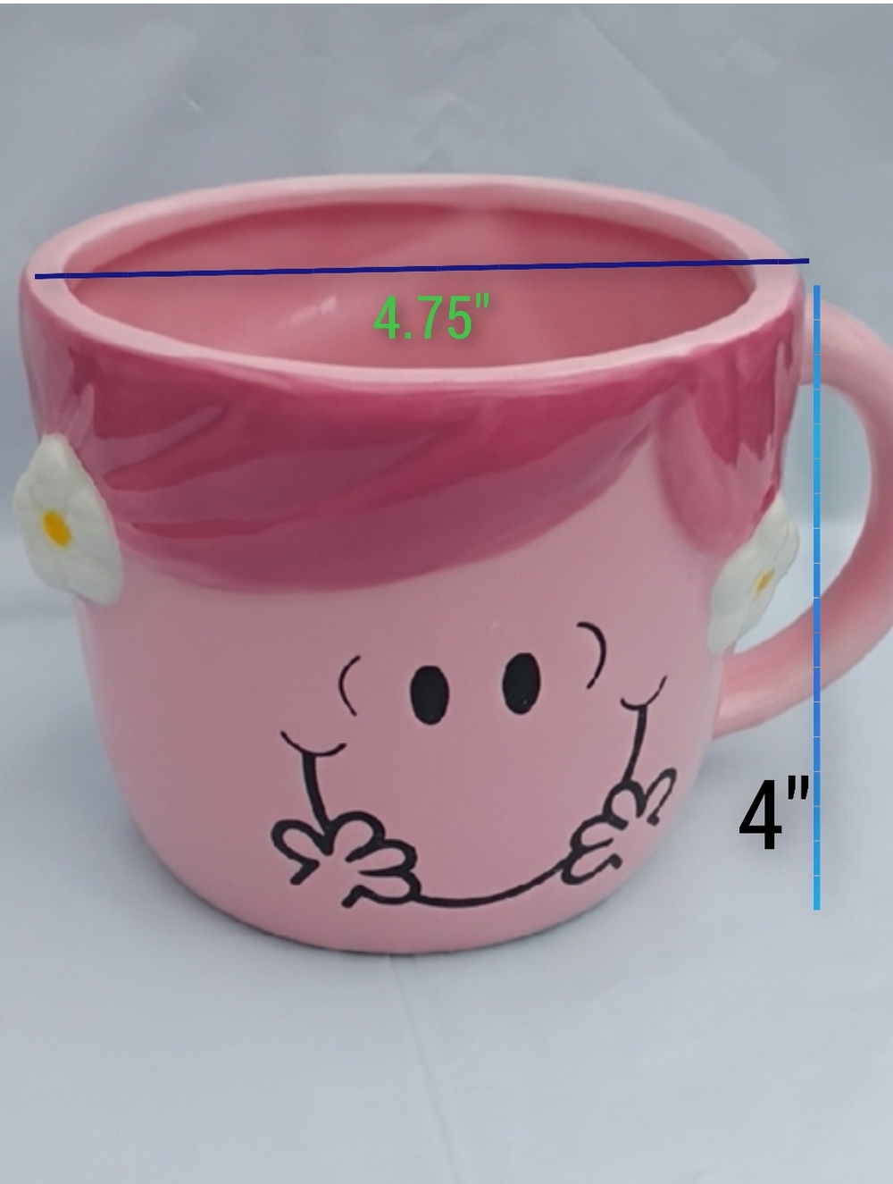 Magenta Pink Smiley Ceramic Mug with Daisy Ears Mr Men Little Miss Hug NWOT - Picture 10 of 10